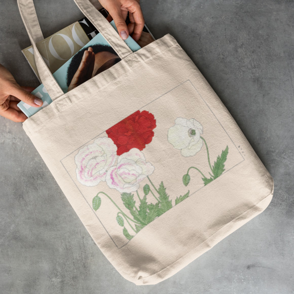 Japanese Vintage Poppy Flower Tote Bag - Picture 2 of 5